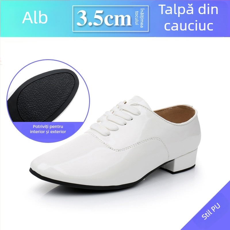 Pantofi de dans pentru bărbați, talpă din cauciuc, partea superioară din piele sintetică, grosime normală – pentru balet, dans modern și dans latin