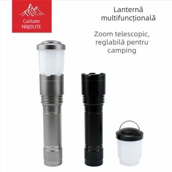 Lanternă COB LED portabilă, cu rotație la 360°, fascicul focalizabil, alimentare cu 3xAA, corp din aliaj de aluminiu