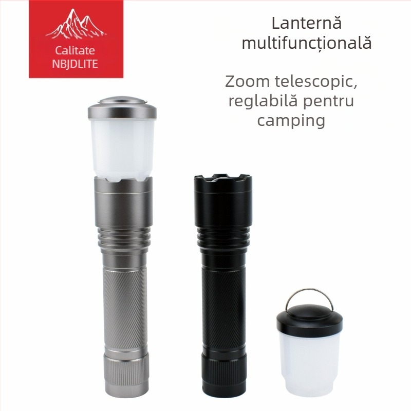 Lanternă COB LED portabilă, cu rotație la 360°, fascicul focalizabil, alimentare cu 3xAA, corp din aliaj de aluminiu