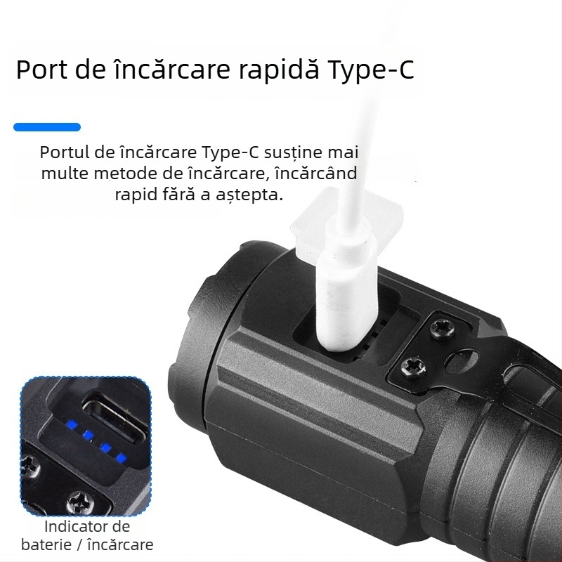 Lanteră de mână TZ-124, 120 lm, fascicul de 120°, IP44, baterie 14500, încărcare 3–5 ore