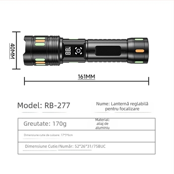 Sharp Leopard Lanteră tactică LED – LED, 20W, baterie 26650, rază >500 m, corp din aliaj de aluminiu