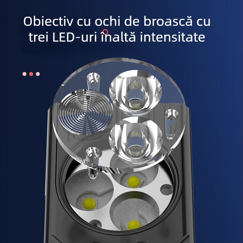Fener LED compact cu încărcare rapidă Type-C, corp din aliaj de aluminiu, baterie polimeră încorporată de 800 mAh, rază 100–200 m