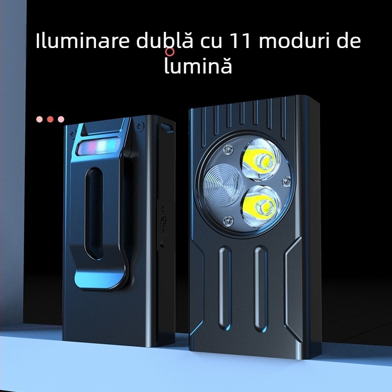 Fener LED compact cu încărcare rapidă Type-C, corp din aliaj de aluminiu, baterie polimeră încorporată de 800 mAh, rază 100–200 m