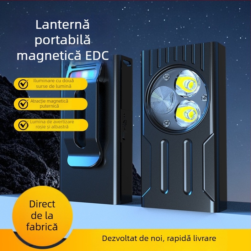 Fener LED compact cu încărcare rapidă Type-C, corp din aliaj de aluminiu, baterie polimeră încorporată de 800 mAh, rază 100–200 m