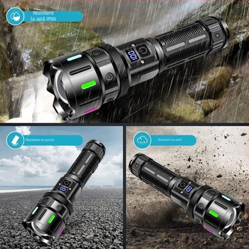 Lanternă de buzunar LED cu corp din aliaj de aluminiu, zoom telescopic, IPX6 rezistent la apă, reîncărcabilă