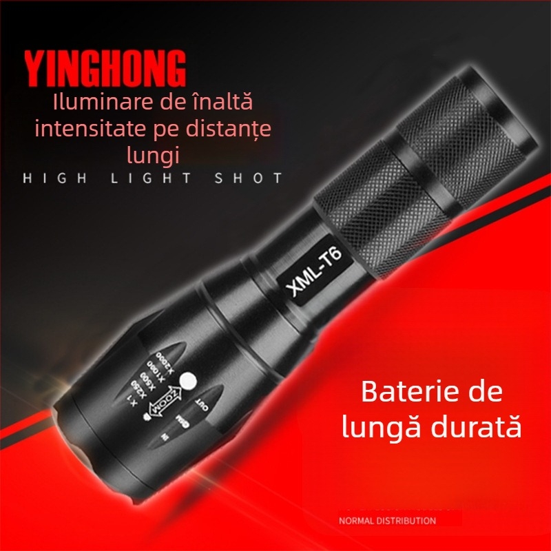 Lanternă LED reîncărcabilă cu zoom telescopic — corp din aliaj de aluminiu, LED de 10W, 4200 mAh, rotire la 360°, manivelă, încărcare (distanță 200–500 m)