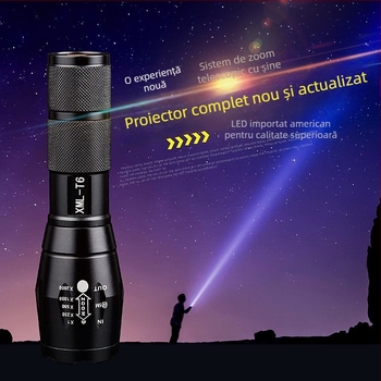 Lanternă LED T6 cu zoom, reîncărcabilă, corp din aliaj de aluminiu, baterie 18650, rază peste 500 m