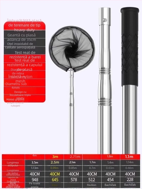 Set telescopic din oțel inoxidabil pentru plasă de pescuit, ultra-robust, cu cap de plasă DSHAJDI02