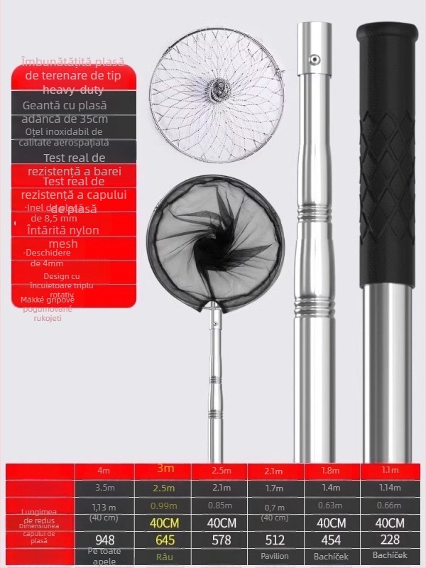 Set telescopic din oțel inoxidabil pentru plasă de pescuit, ultra-robust, cu cap de plasă DSHAJDI02