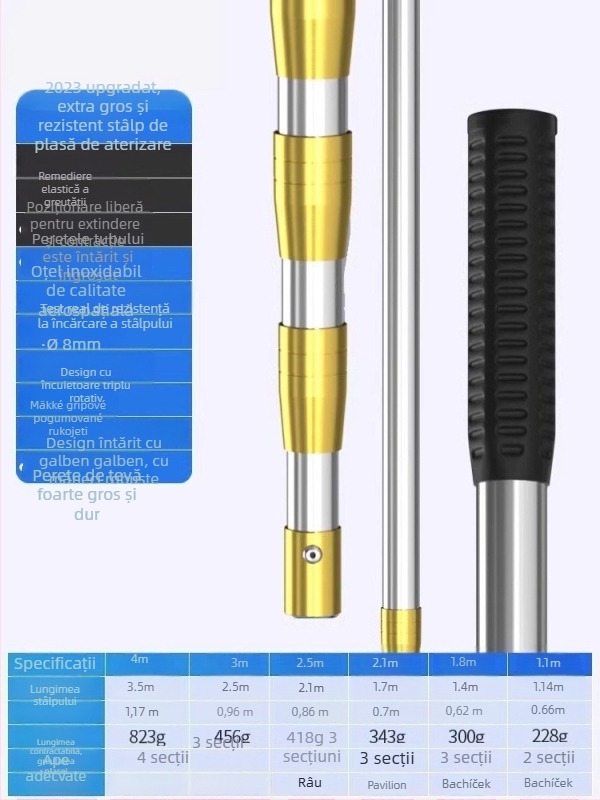 Set telescopic din oțel inoxidabil pentru plasă de pescuit, ultra-robust, cu cap de plasă DSHAJDI02