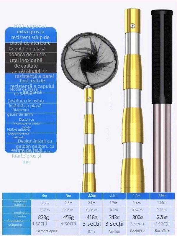 Set telescopic din oțel inoxidabil pentru plasă de pescuit, ultra-robust, cu cap de plasă DSHAJDI02