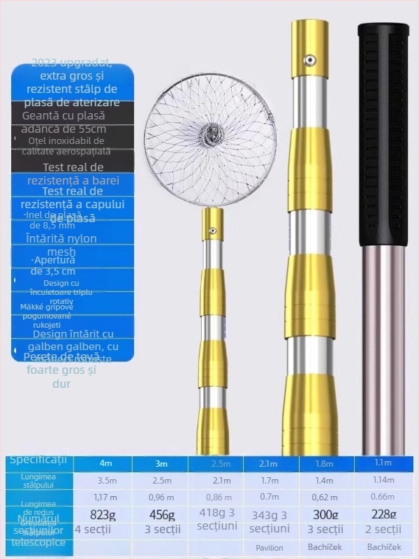 Set telescopic din oțel inoxidabil pentru plasă de pescuit, ultra-robust, cu cap de plasă DSHAJDI02