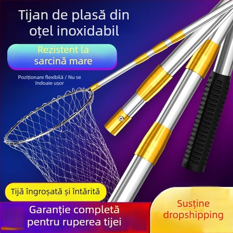 Set telescopic din oțel inoxidabil pentru plasă de pescuit, ultra-robust, cu cap de plasă DSHAJDI02