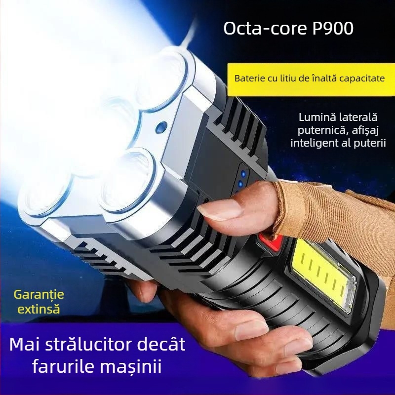 Lanternă LED pentru exterior — 100000 lumeni, reîncărcabilă, 5W, rază 100–200 m, multifuncțională