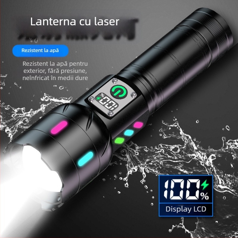 Lanternă LED Portabilă cu Încărcare Directă Type-C, Focalizare Reglabilă, Rază peste 500 m, Corp din Aliaj de Aluminiu, 20W