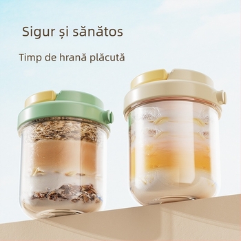 Cupa din sticlă pentru ovăz de noapte – Stil modern minimalist, cu capac și linguriță, sigilată pentru transport pentru salate, lapte și milkshake