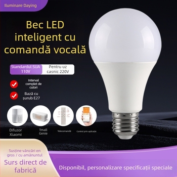 Bec LED inteligent E27, reglare intensitate, schimbare culoare, control prin aplicație, 110-265V