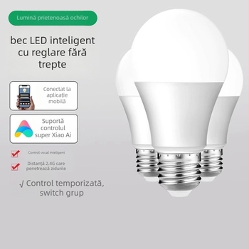 Bec LED inteligent E27, reglare intensitate, schimbare culoare, control prin aplicație, 110-265V