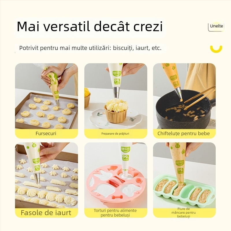 Set de pungă de decorare pentru creme, de unică folosință, din PE, cu duze de decorare, ambalaj cutie, pentru decorare, cofetărie și umplere