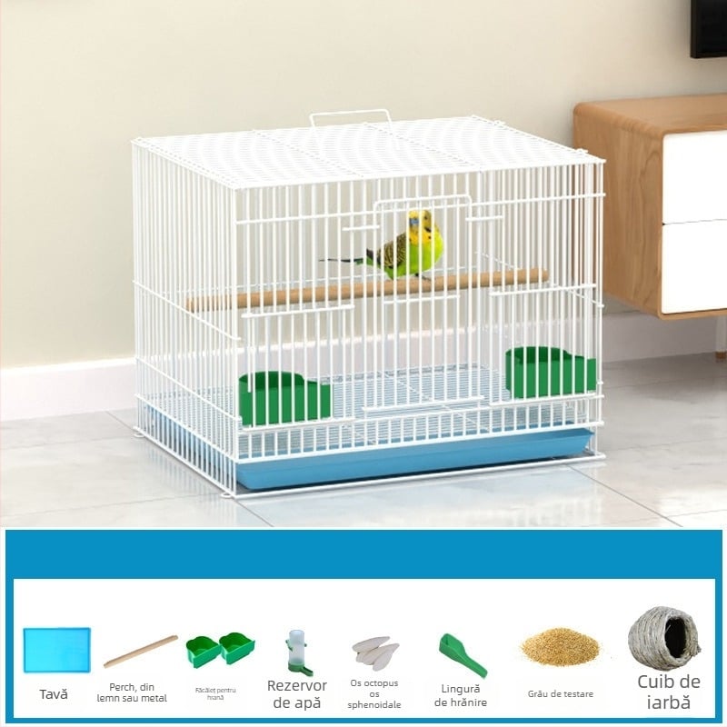 Cușcă metalică pentru păsări cu decor din flori de mătase, model KIP26156515