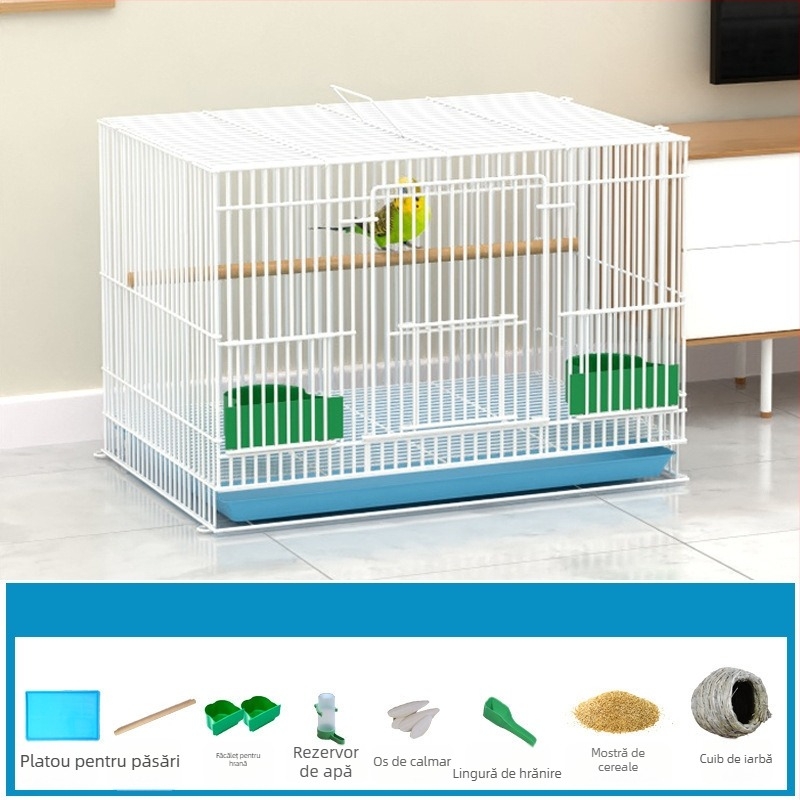 Cușcă metalică pentru păsări cu decor din flori de mătase, model KIP26156515