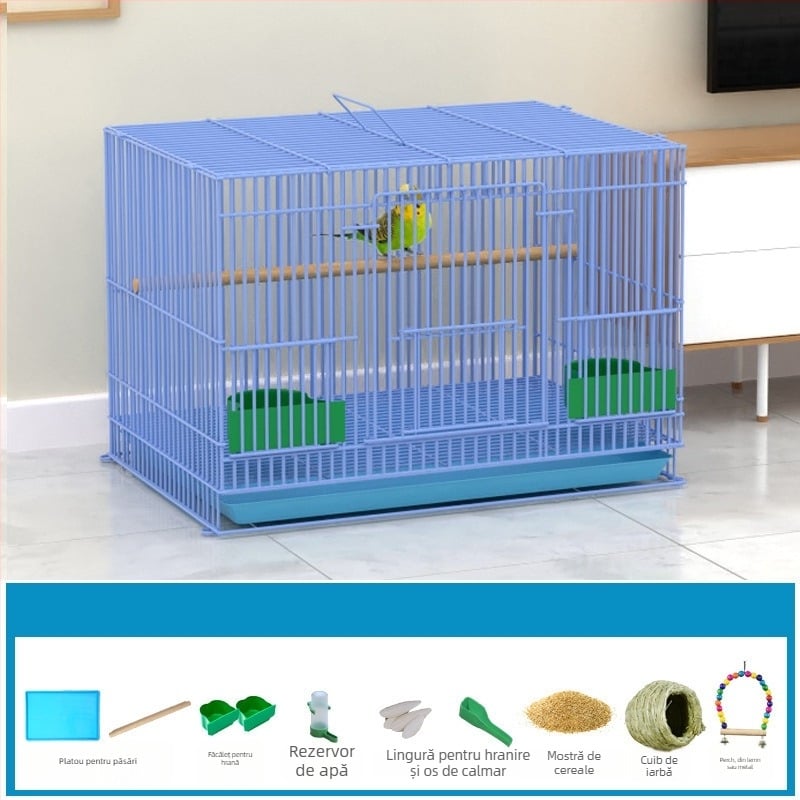 Cușcă metalică pentru păsări cu decor din flori de mătase, model KIP26156515