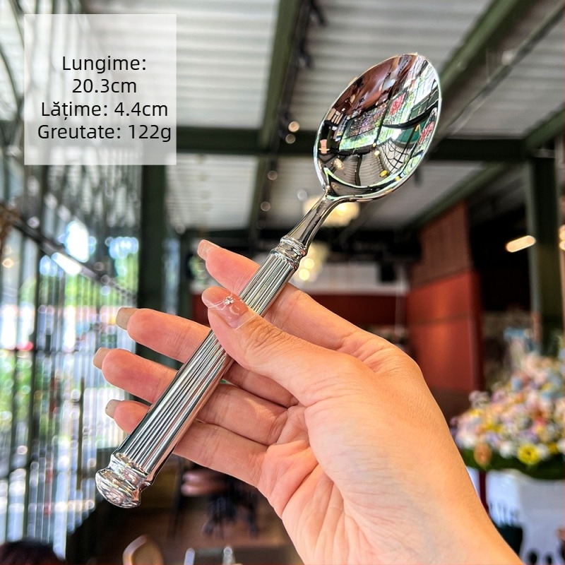 Set tacâmuri cu design Roman Pillar – cuțit, furculiță și lingură, din oțel inoxidabil 304, lustruire oglindă, lucrat manual, stil minimalist occidental