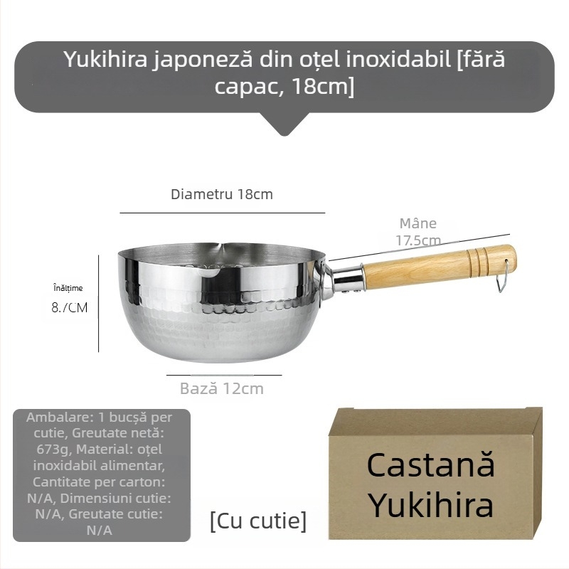 Snow Pan din oțel inoxidabil cu mâner din lemn în stil japonez, model Hammered, antiaderent, fund simplu, potrivit pentru aragaz obișnuit