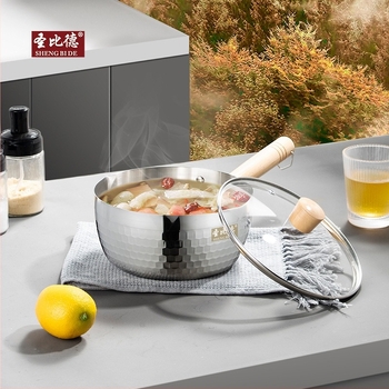 Oală de lapte din oțel inoxidabil cu capac din sticlă, stil japonez, antiaderent, adâncime 9.5 cm