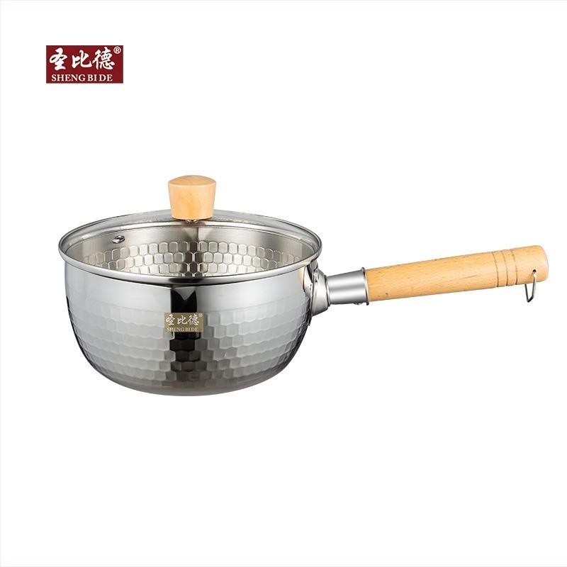 Oală de lapte din oțel inoxidabil cu capac din sticlă, stil japonez, antiaderent, adâncime 9.5 cm