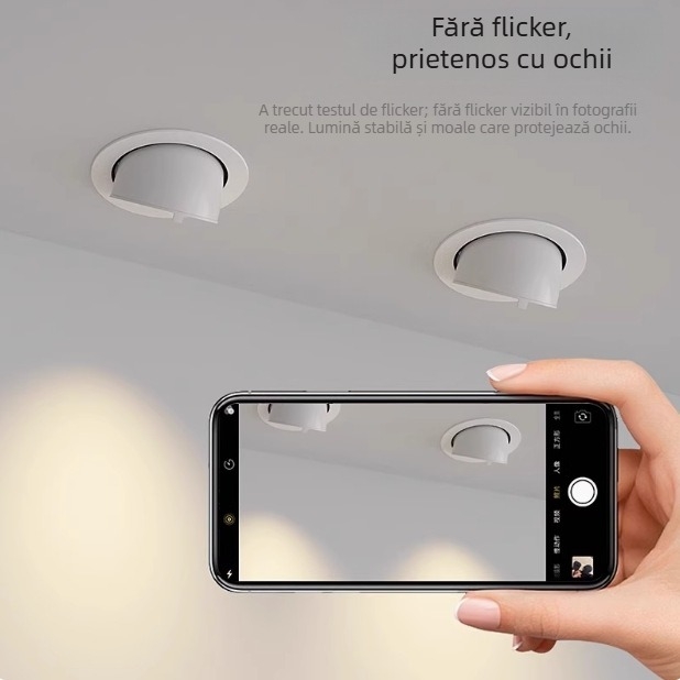 Spot COB LED încasrat pentru plafon, fascicul reglabil, CRI ≥95, 220V, sursă LED, carcasă din aluminiu, întrerupător