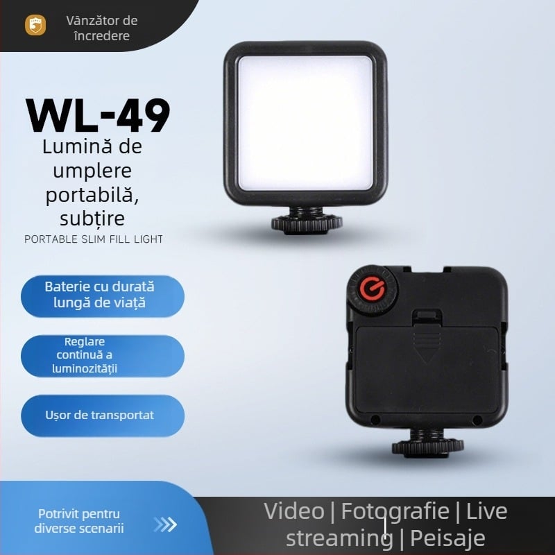 Lumină mică de umplere pentru fotografie — de mână, temperatură a culorii ajustabilă 2500K–9900K, alimentare AA, sub 10W, potrivită pentru transmisiuni live, fotografie și video
