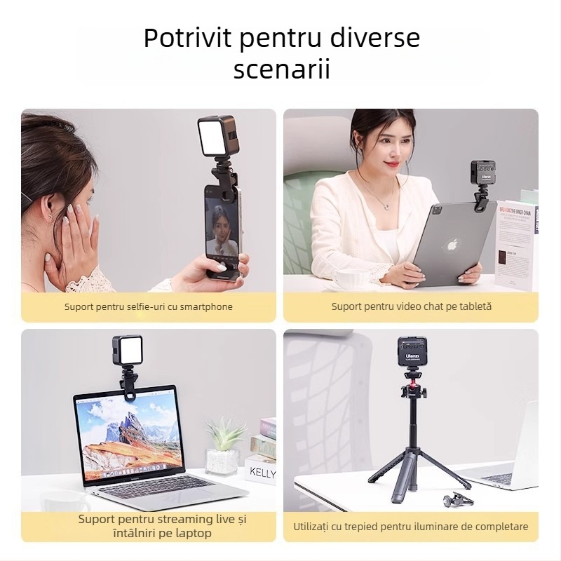 Lumină mică de umplere pentru fotografie — de mână, temperatură a culorii ajustabilă 2500K–9900K, alimentare AA, sub 10W, potrivită pentru transmisiuni live, fotografie și video