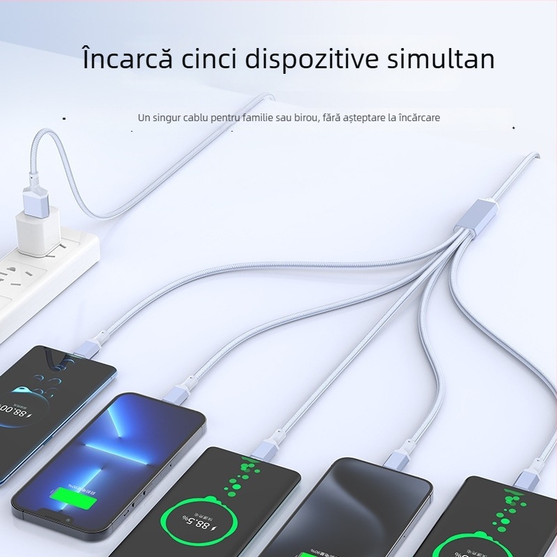 Cablu de date cu încărcare rapidă 2 în 1, USB-C, Lightning și Micro USB, împletit, divizor 1 la 2
