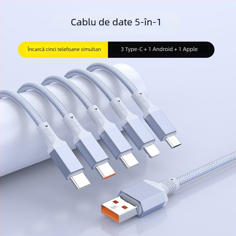 Cablu de date cu încărcare rapidă 2 în 1, USB-C, Lightning și Micro USB, împletit, divizor 1 la 2