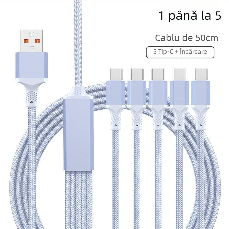 Cablu de date cu încărcare rapidă 2 în 1, USB-C, Lightning și Micro USB, împletit, divizor 1 la 2
