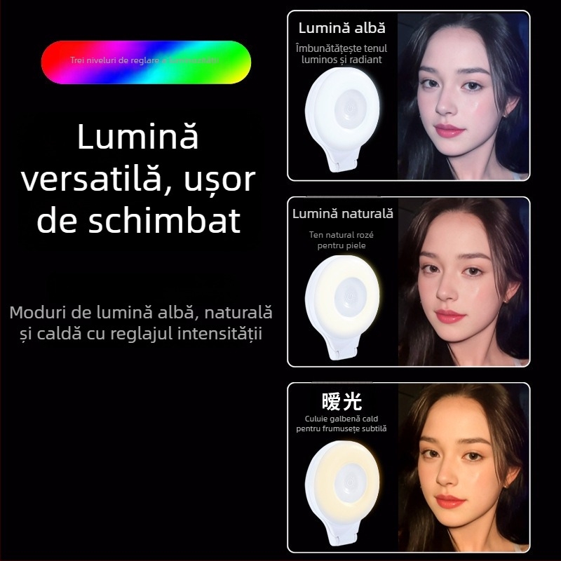 Lumină de fill pentru live streaming cu suport AZX-011 – sub 10W, 3,7V, Trei temperaturi de culoare