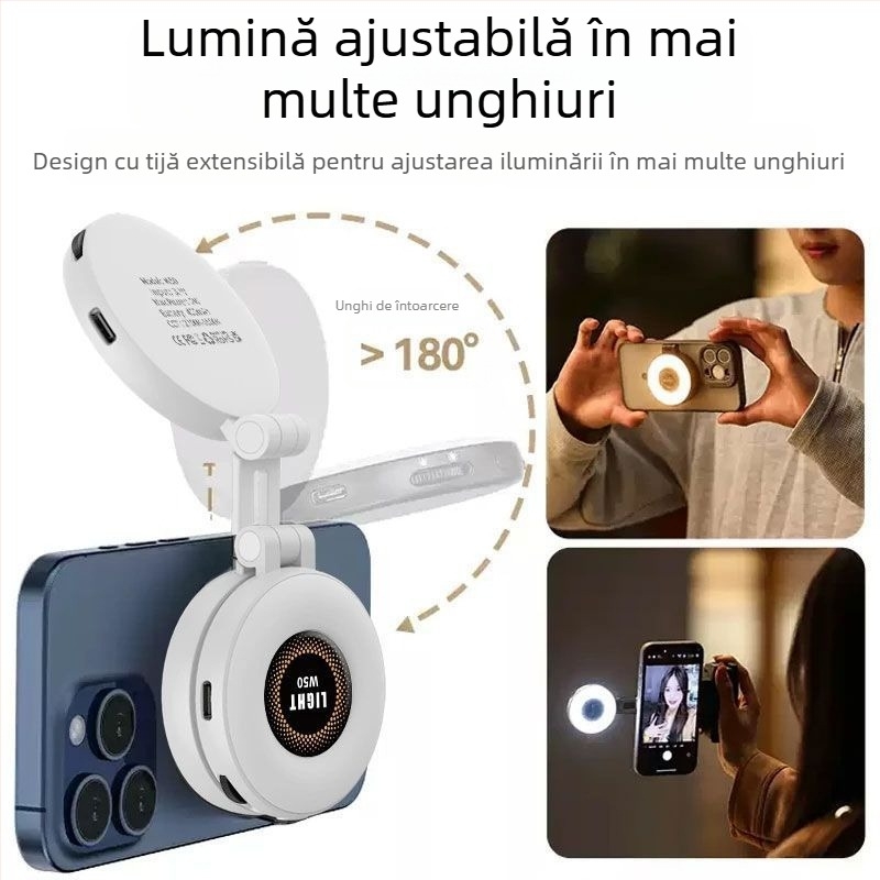 Lampă de umplere pentru telefon W50 – LED, iluminare pentru selfie, portabilă, manevrabilă, pliabilă, sub 10W