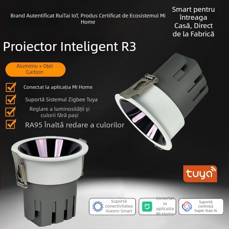 Spot COB încastrat cu spectru complet, reglaj de intensitate și culoare la nivel de milioane, Lampa de tavan inteligentă RT-R003 (CRI ≥95, tensiune ≤36V)