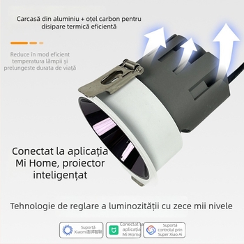 Spot LED încastrat inteligent COB pentru sufragerie, CRI ≥95, tensiune ≤36V, reglaj de luminozitate și culoare la 10.000 de niveluri, model RT-R03, carcasă din aluminiu