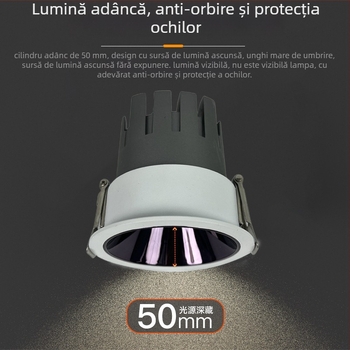 Spot LED încastrat inteligent COB pentru sufragerie, CRI ≥95, tensiune ≤36V, reglaj de luminozitate și culoare la 10.000 de niveluri, model RT-R03, carcasă din aluminiu