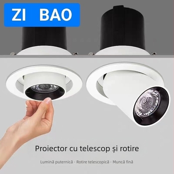 Spot LED încastrat, extensibil, unghi reglabil, protecție pentru ochi; sursă COB, CRI ≥95, tensiune ≤36V, întrerupător cu buton, corp din aluminiu