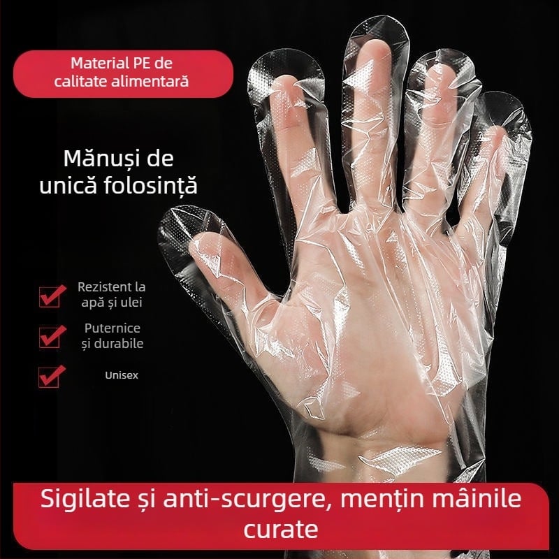 Mănuși PE de unică folosință, de grad alimentar, pentru livrare și catering, transparente, anti-alunecare, 100 bucăți