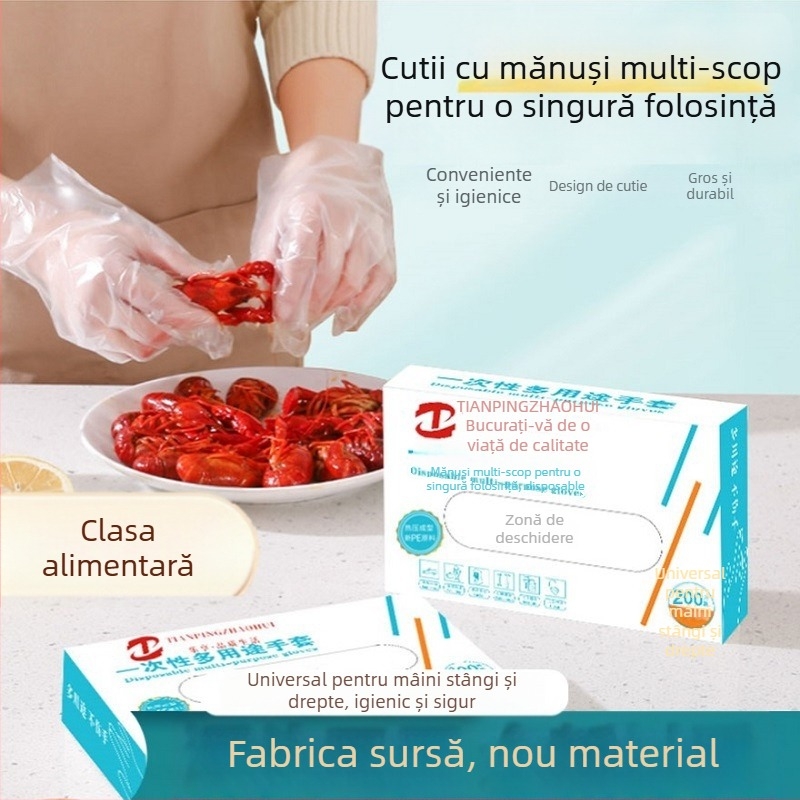 Mănuși PE de unică folosință, de grad alimentar, pentru livrare și catering, transparente, anti-alunecare, 100 bucăți
