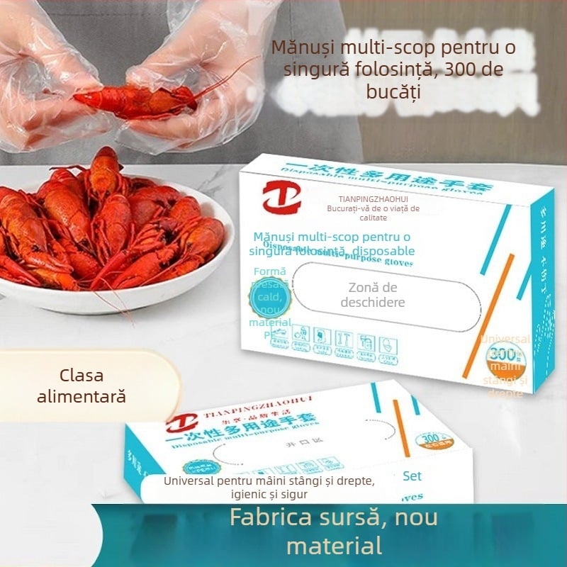 Mănuși PE de unică folosință, de grad alimentar, pentru livrare și catering, transparente, anti-alunecare, 100 bucăți