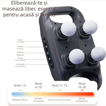 Fascia masaj cu 6 capete, motor brushless, baterie încorporată 1200-2000 mAh, ecran LCD, control cu mai multe viteze, pentru masaj profund al întregului corp