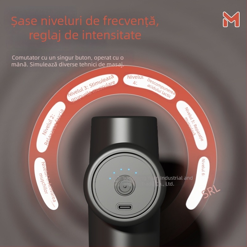 Masaj fasial cu motor fără perii, 6 capete, masaj profesional pentru mușchi, reglaj în 5 trepte, portabil, zgomot redus, baterie încorporată 2000–4000 mAh, autonomie 3–6 ore