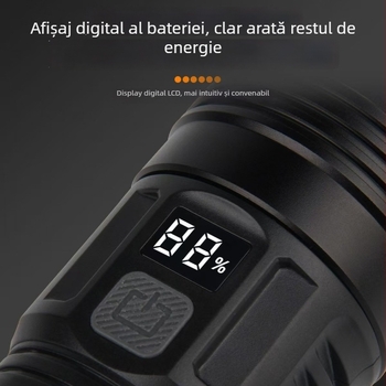 Fener LED de mână - 10W, 3600mAh, 3.7V, viață LED 100000h, IPX4
