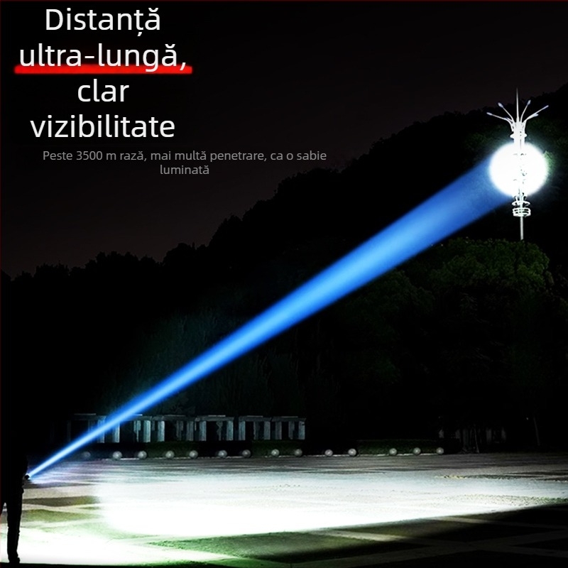 Fener LED de mână - 10W, 3600mAh, 3.7V, viață LED 100000h, IPX4