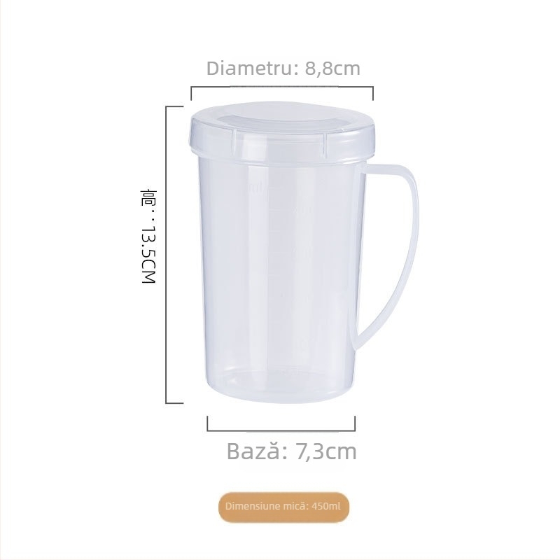 Ceașcă de măsurat pentru lapte cu capac și mâner — design minimalist, plastic PP, potrivit pentru microunde, cu scară de măsurare, marca KJH.